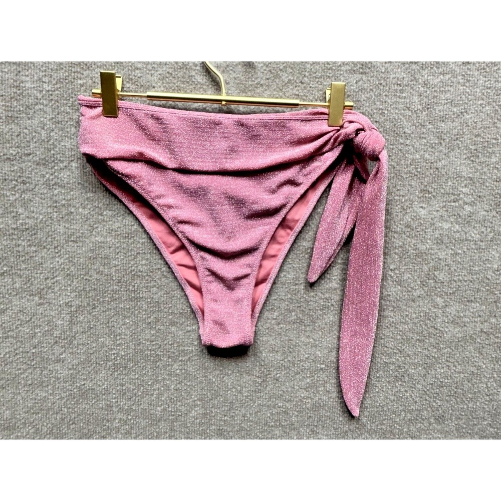 Ramy Brook Women's Pink Metallic Glitter Nova Bikini Bottom Swimwear Medium NWT